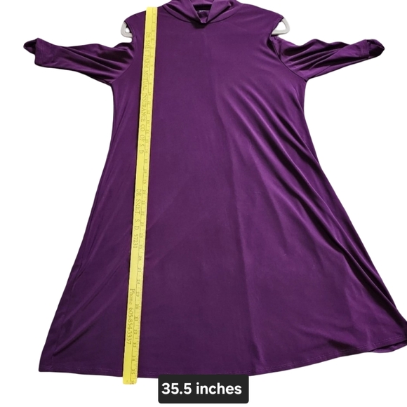 CLARA SUN WOO Dress Womens Small Purple Cold Shoulder Turtleneck Stretch Knit US - Picture 6 of 9